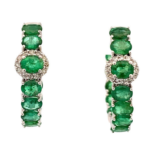 4.49ct Emerald Diamond Hoop Earrings 14KT White Gold
