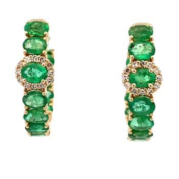 4.50ct Emerald Diamond Hoop Earrings 14KT Yellow Gold