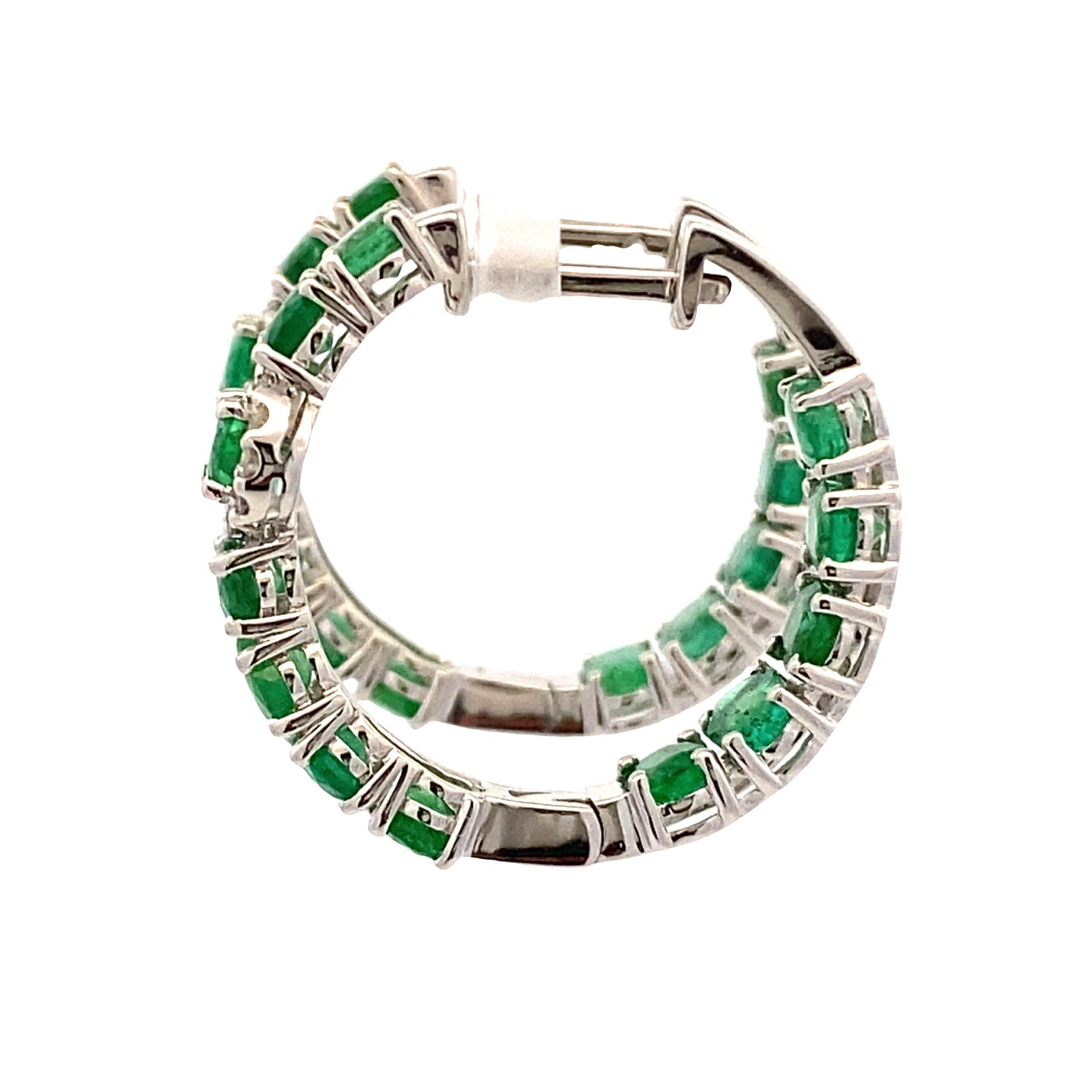 4.49ct Emerald Diamond Hoop Earrings 14KT White Gold