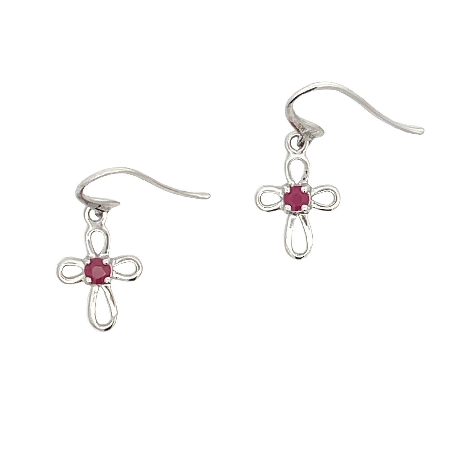 Natural .32ct Ruby Cross Earrings 10KT White Gold