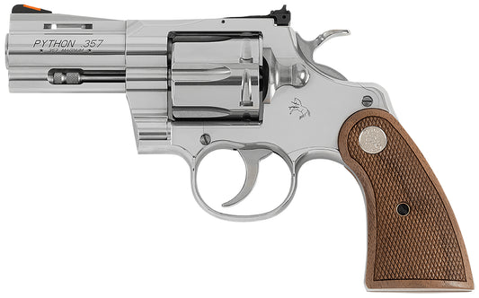 Colt Mfg PYTHONSP2WCTS Python 357 Mag/38 Special 6 Shot 2.50" Stainless Recessed Target/Vent Rib Barrel, Stainless Cylinder & Frame, Walnut w/Colt Medallion Grip